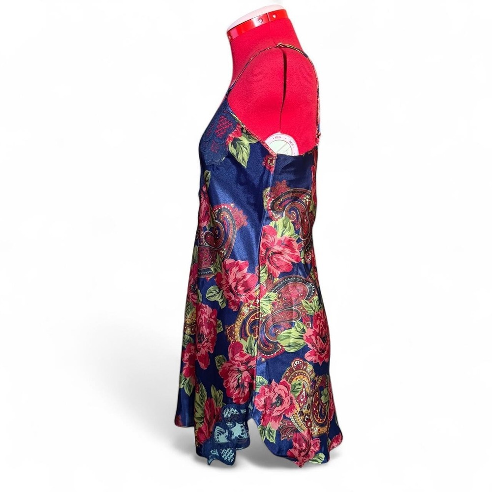 Vintage Victoria's Secret Gold Label navy & red floral slip dress size large - Picture 5 of 8